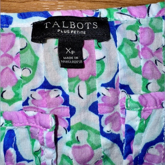 TALBOTS SPLIT NECK PIN-TUCK TOP MEDALLION Xp PLUS PETITE COTTON TUNIC 3/4 SLEEVE - Picture 3 of 8